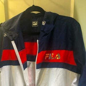 Holographic Red, White, and Blue FILAS windbreaker jacket